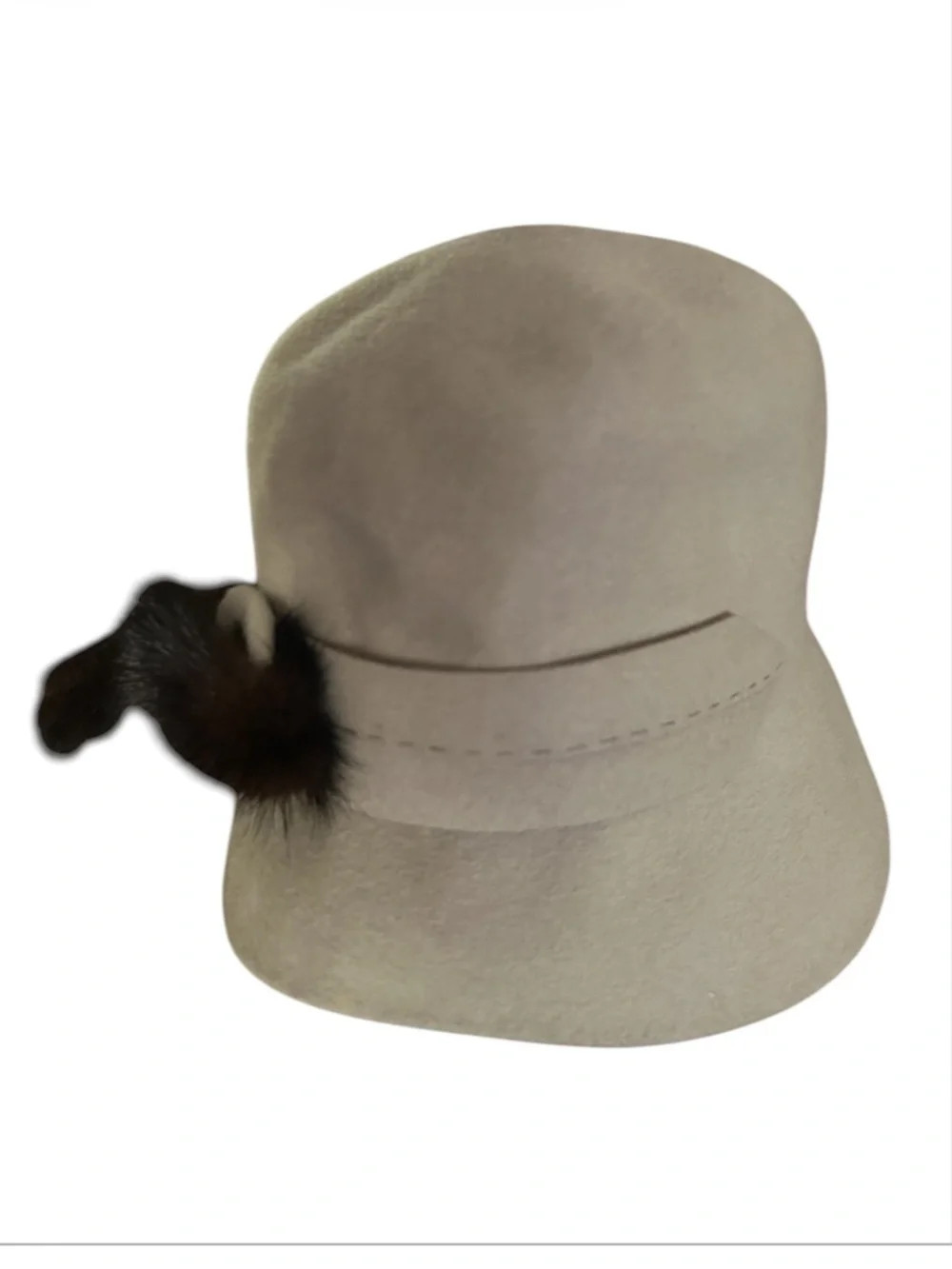Vintage Gray Wool Hat with Mink Embellishment - Picture 6 of 11